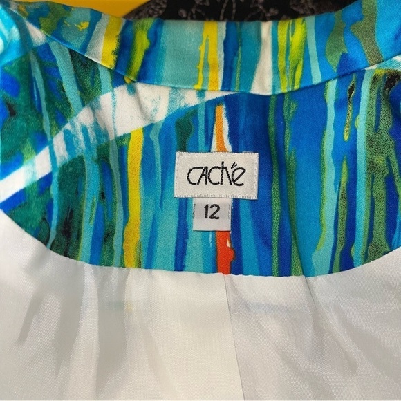 Cache Women Cotton Blend Multicolor Waterfall Print Suit Size 10/12 - Picture 5 of 8